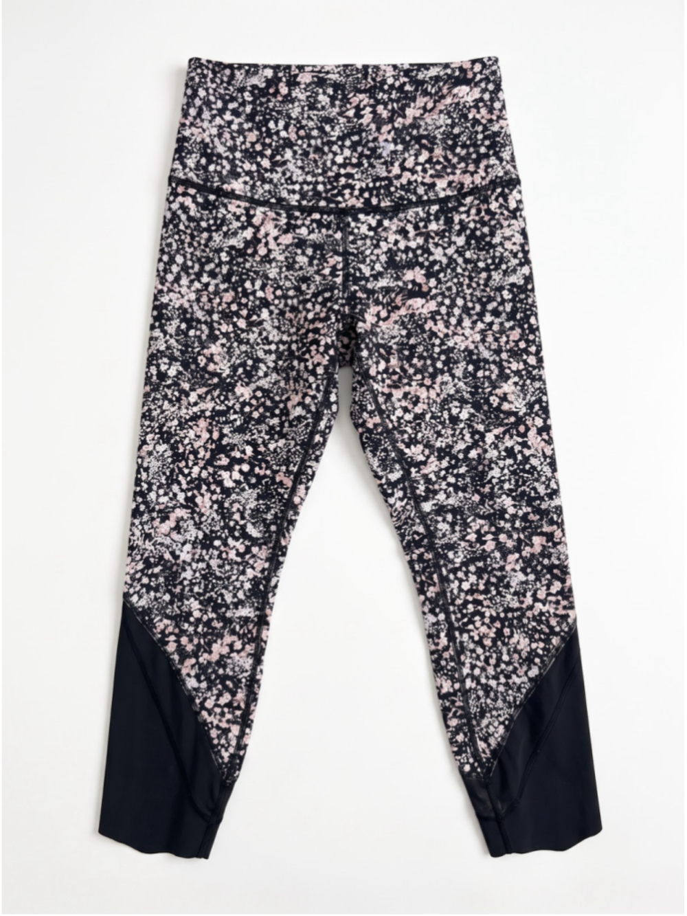 LULULEMON Wunder Under Crop II Floral Black Leggings 23" Luxtreme Yoga, Sz 10